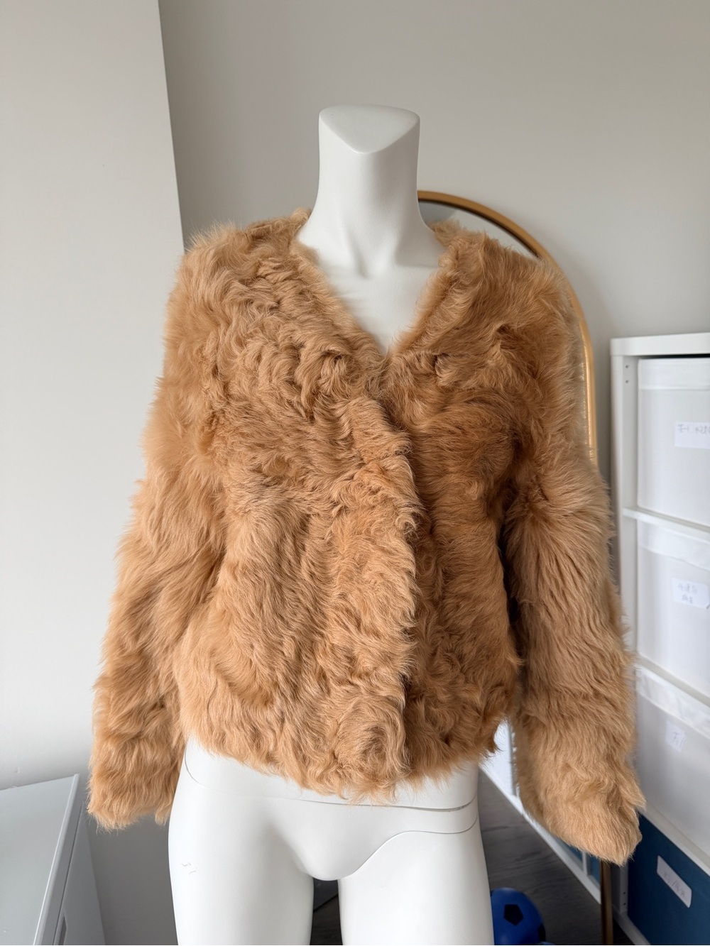Shearling Vogue Plush Teddy Jacket in Camel Brown